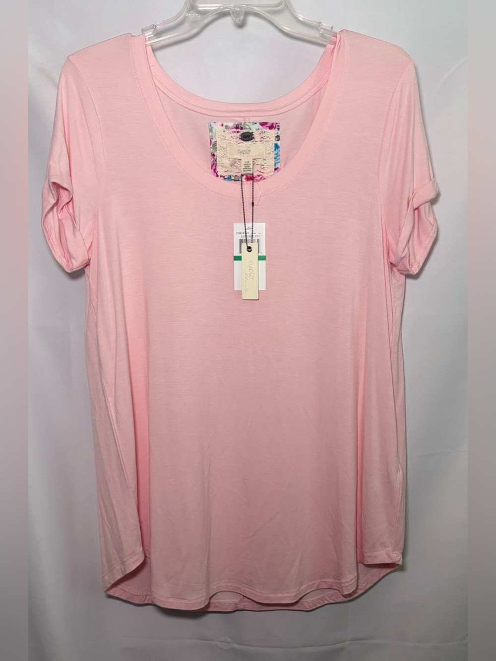 Cupio Blush Stretch Light Pink Short Sleeve Scoop Neck T-shirt Large